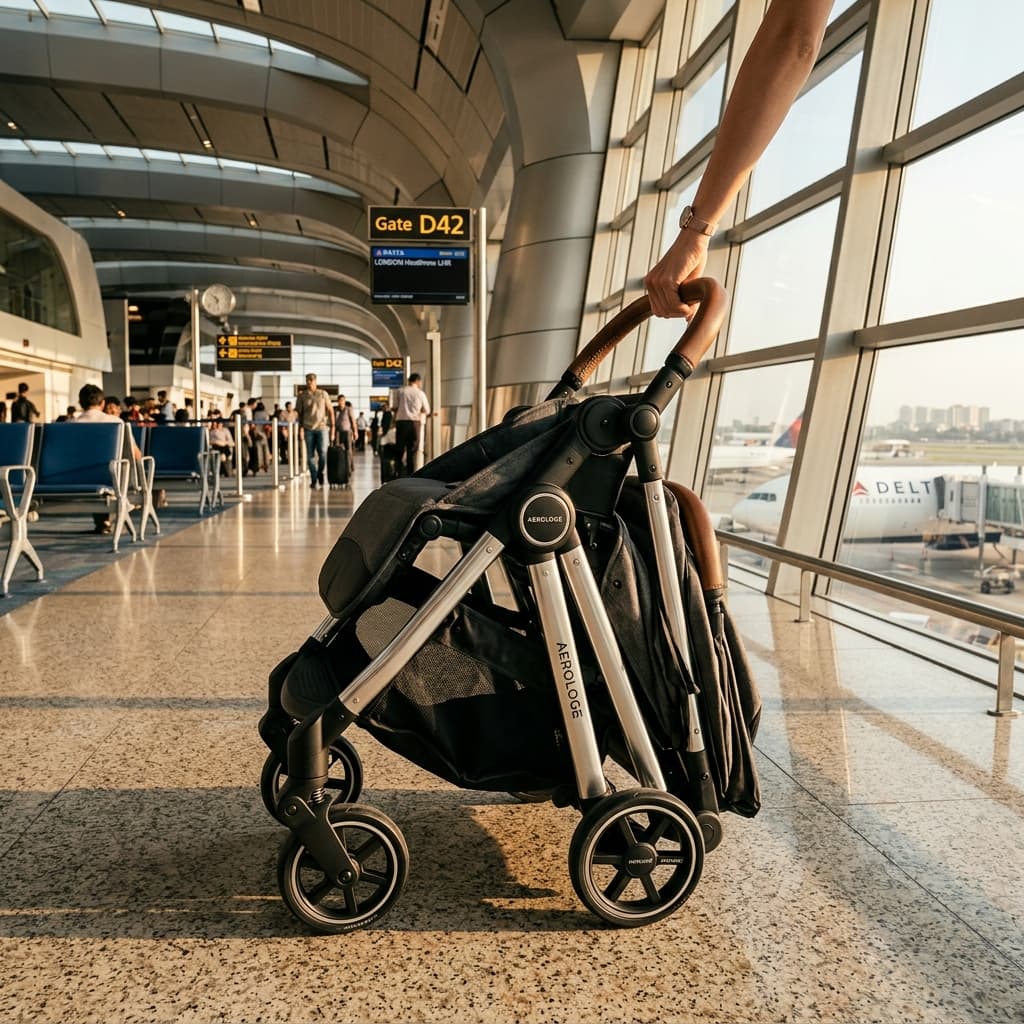 Compact cabin stroller for airport and flight travel in India