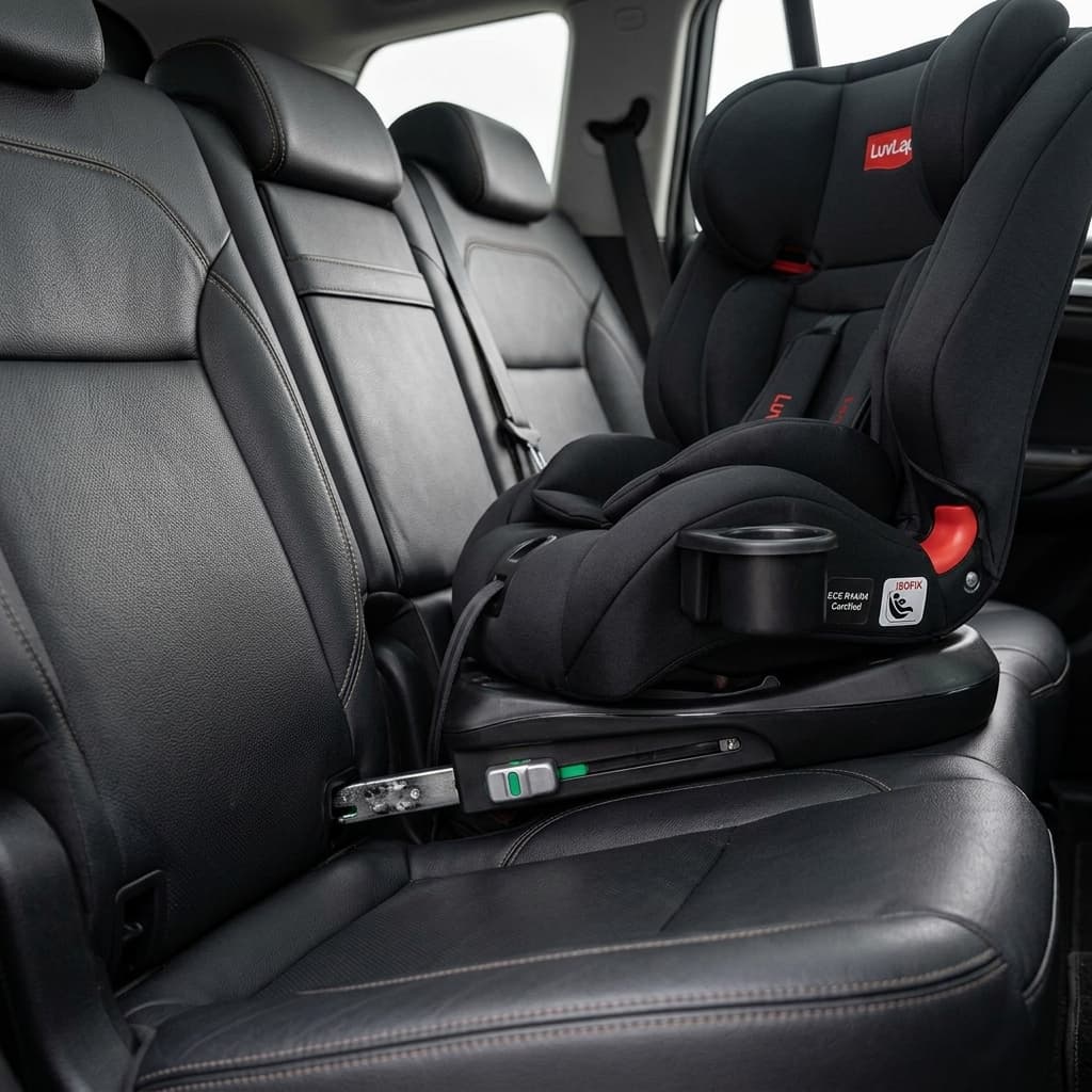 ECE-certified baby car seat installed in a car