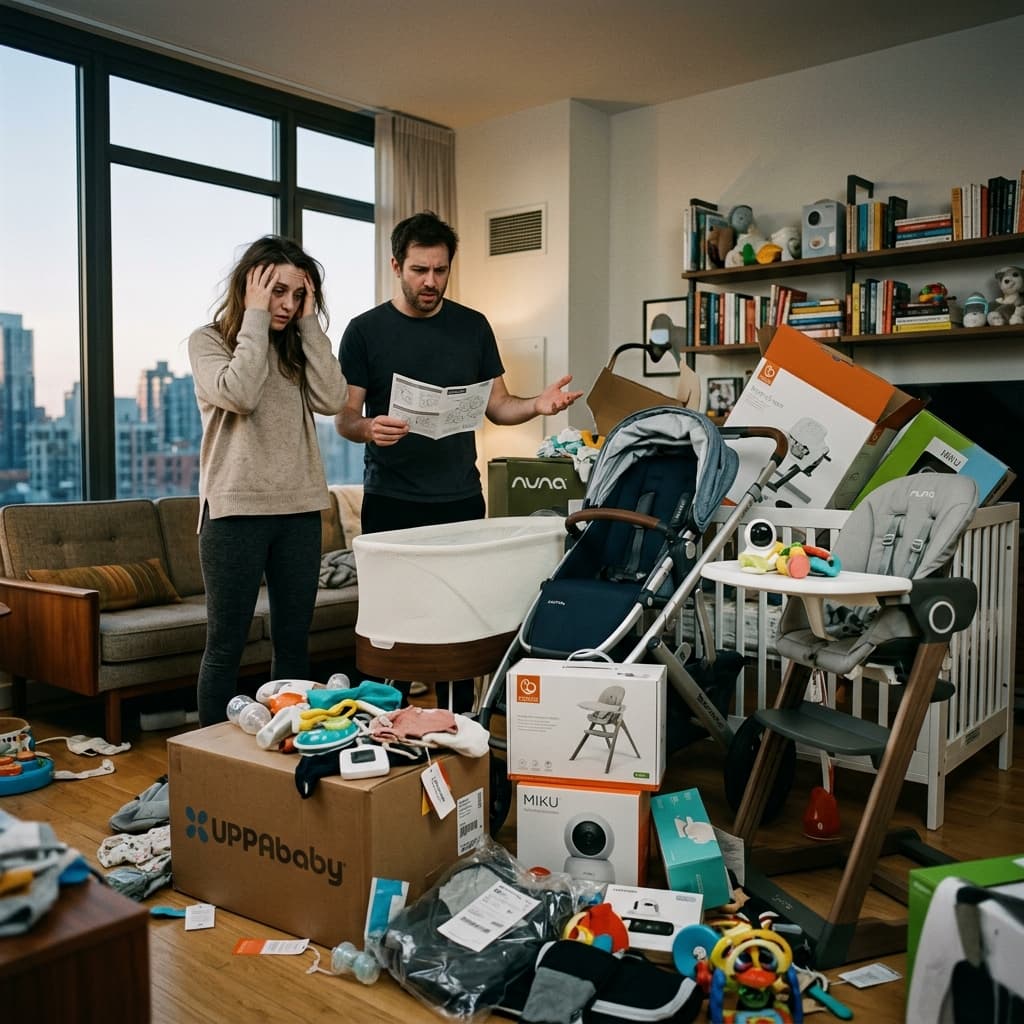 Parents stressed about baby product expenses and clutter