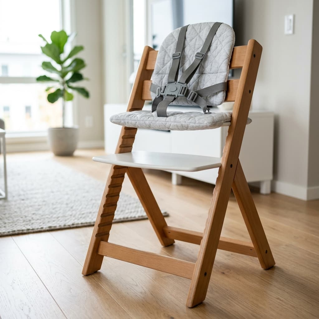 Baby high chair with 5-point safety harness and adjustable recline backrest
