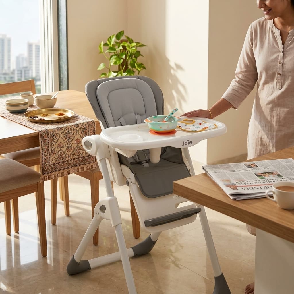 Multi-functional high chair set up at a dining table