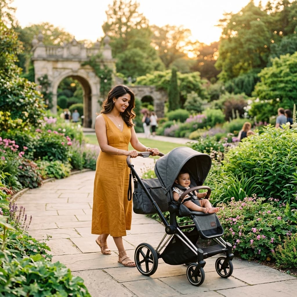 Traveling family using rented baby gear