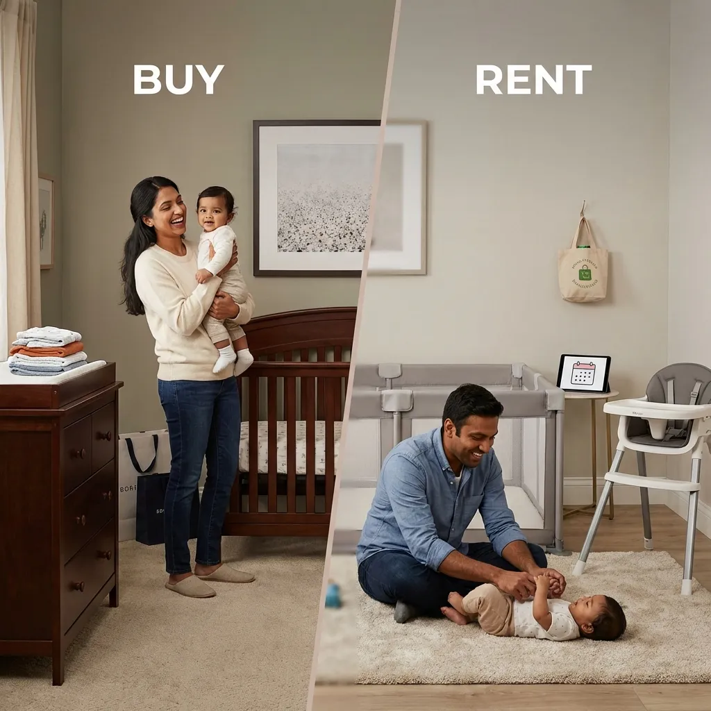 Modern nursery with premium baby gear, illustrating the benefits of renting