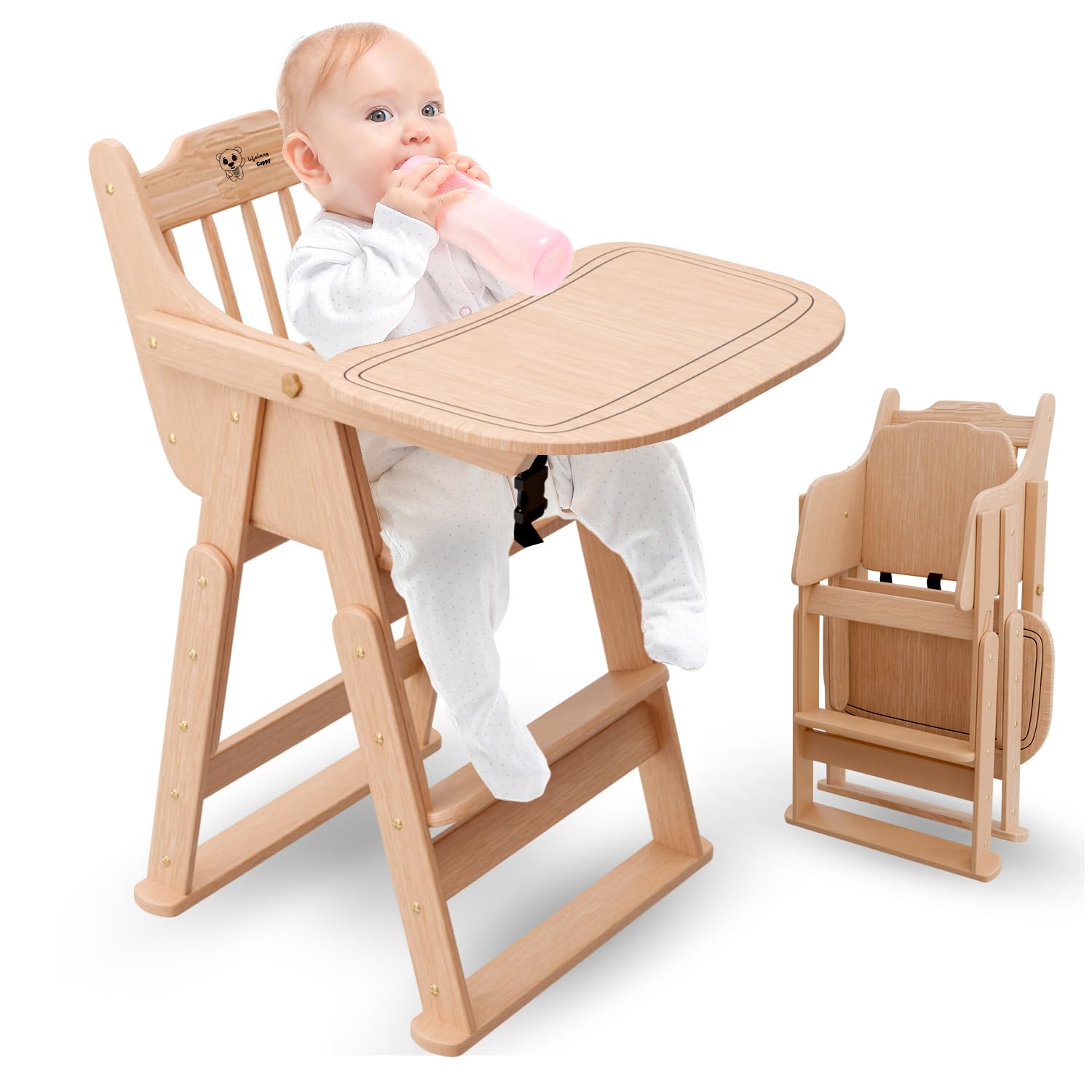Lifelong Wooden High Chair / Babyhug Classic High Chair view 6